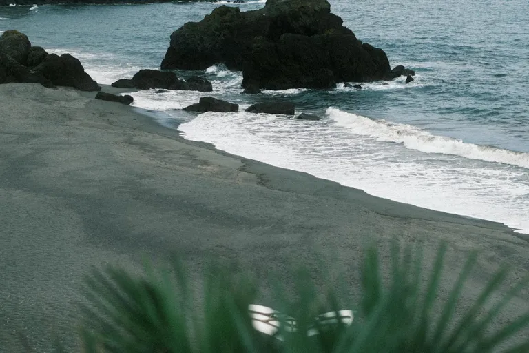 Rocky Azores beach with waves along the Atlantic coast