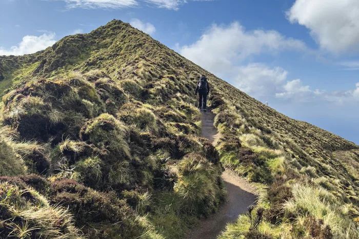 Green mountain trail on Sao Jorge island in the Azores